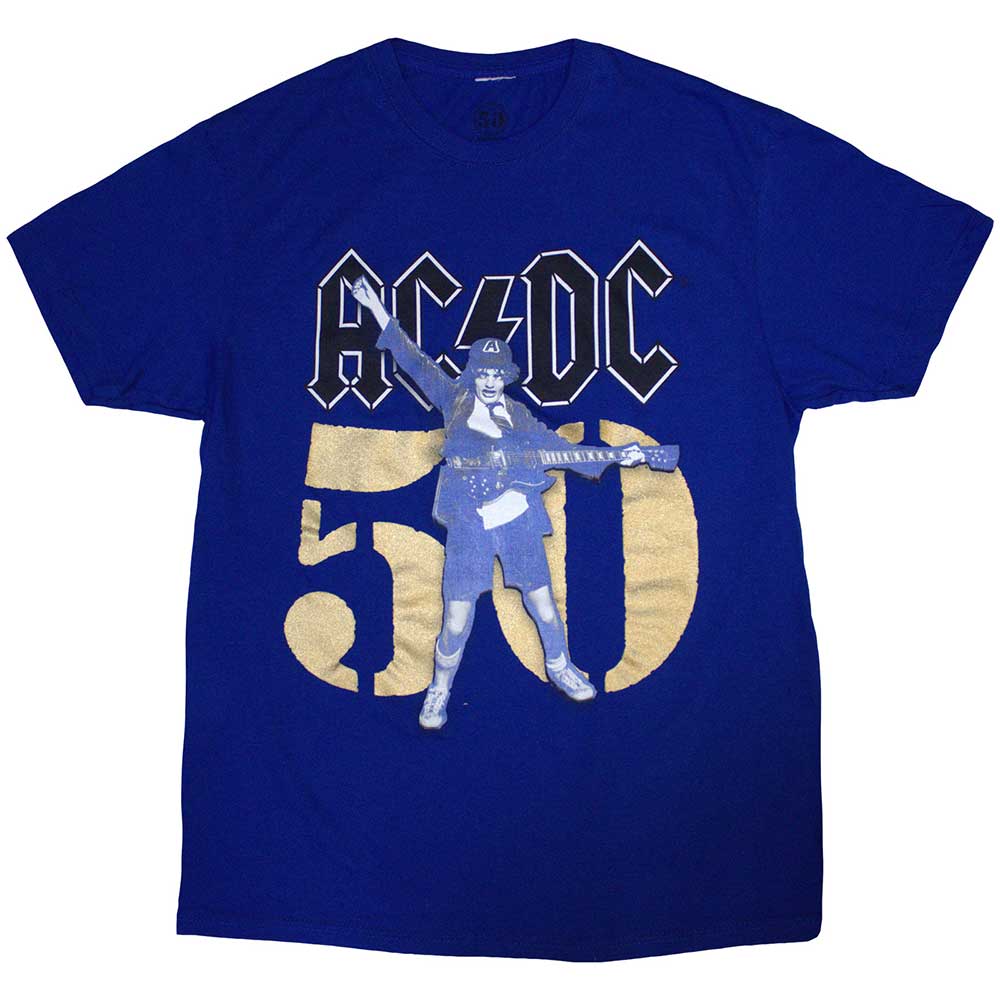 AC/DC Unisex T-Shirt - Gold 50 - 50th Anniversary  - Blue Official Licensed Design