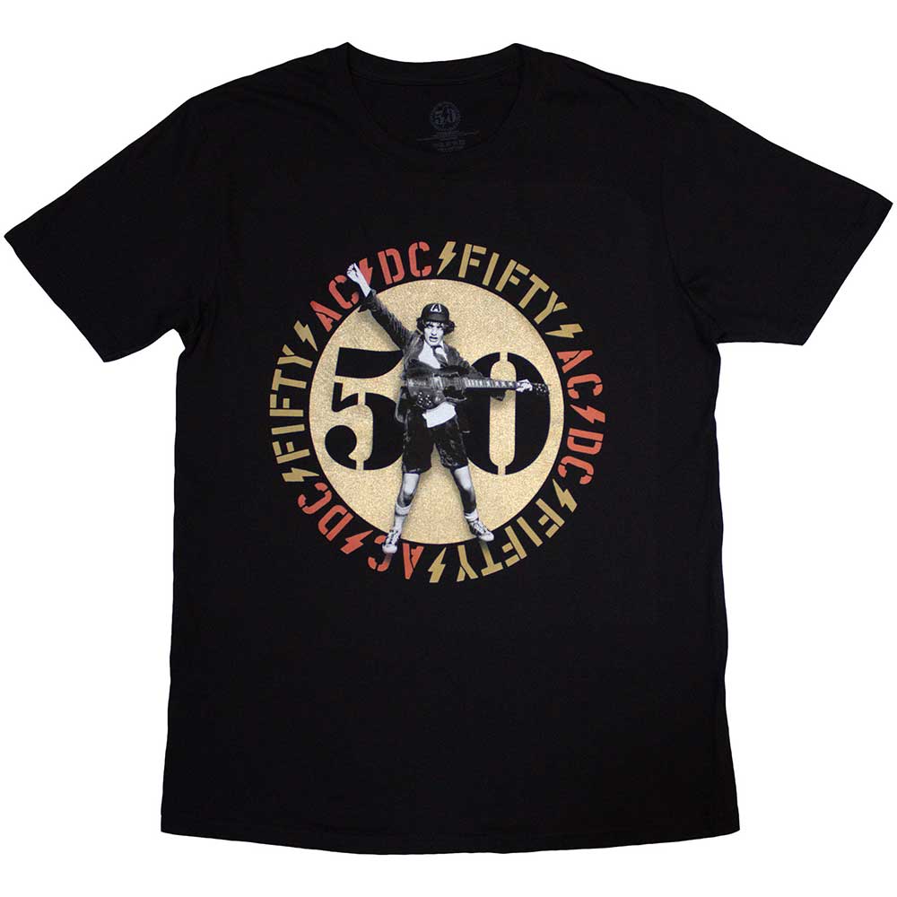 AC/DC Unisex T-Shirt - Gold Emblem 50th Anniversary  - Official Licensed Design