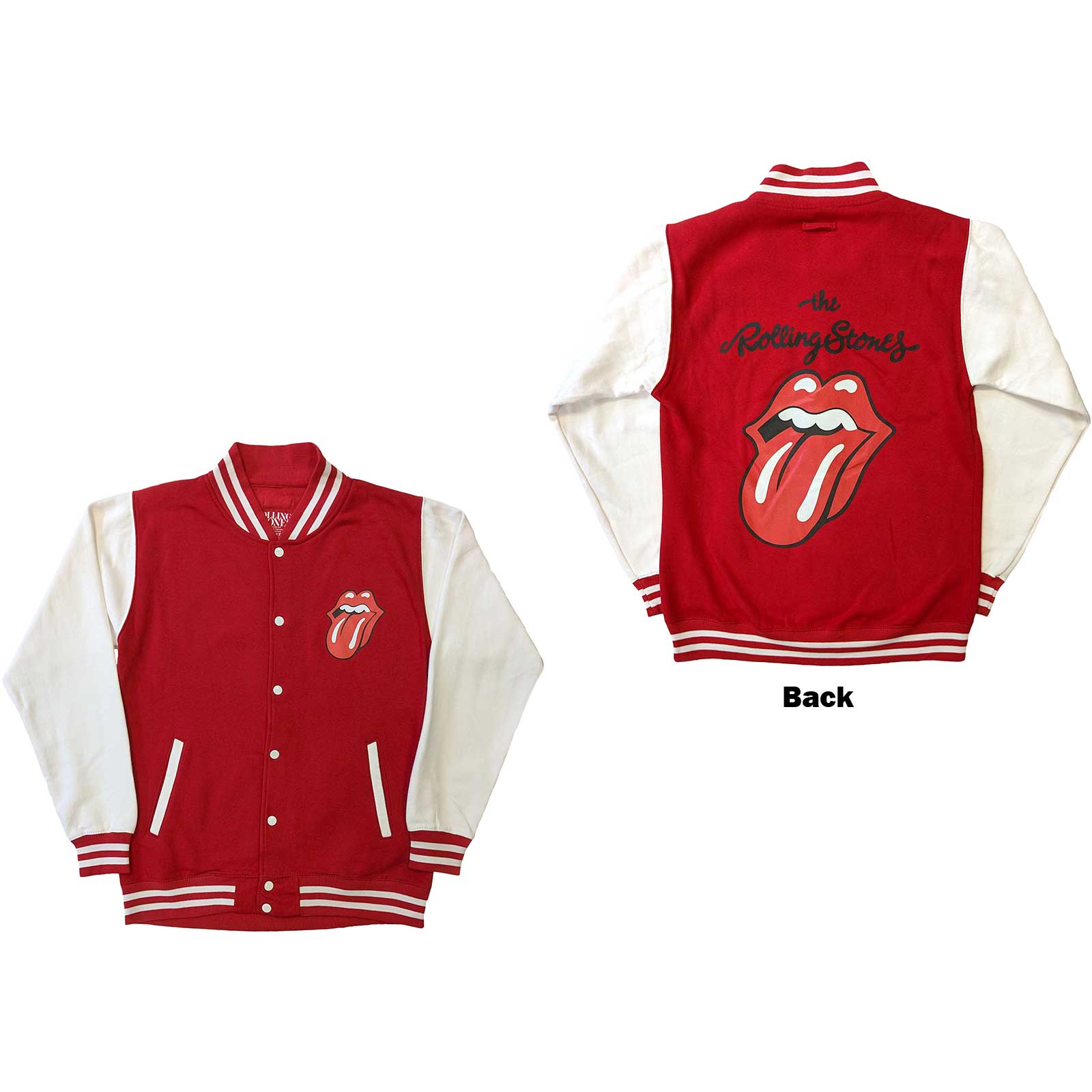 The Rolling Stones Varsity Jacket - Classic Tongue (Back Print) - Red  Official Licensed Design
