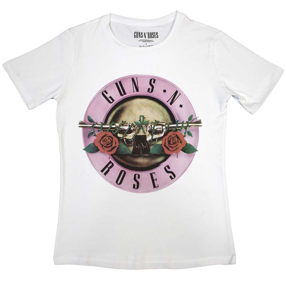 Guns N'Roses Ladies T-Shirt - Classic Pink Logo - White Official Licensed Design