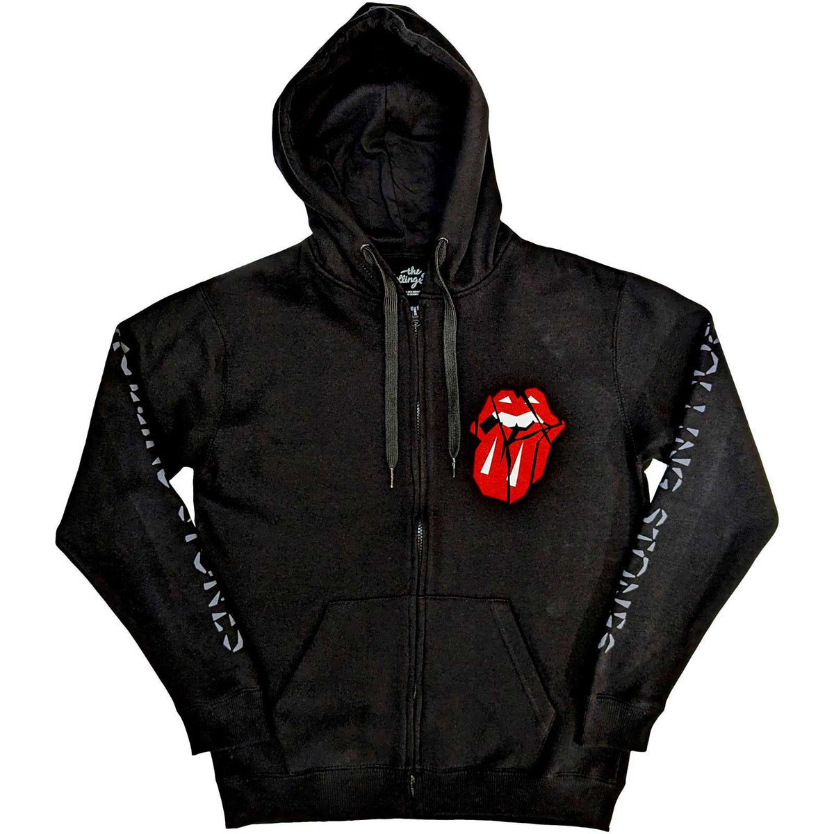 The Rolling Stones  Unisex Hoodie - Hackney Diamonds Shattered Tongue (Sleeve Print) - Official Licensed Design
