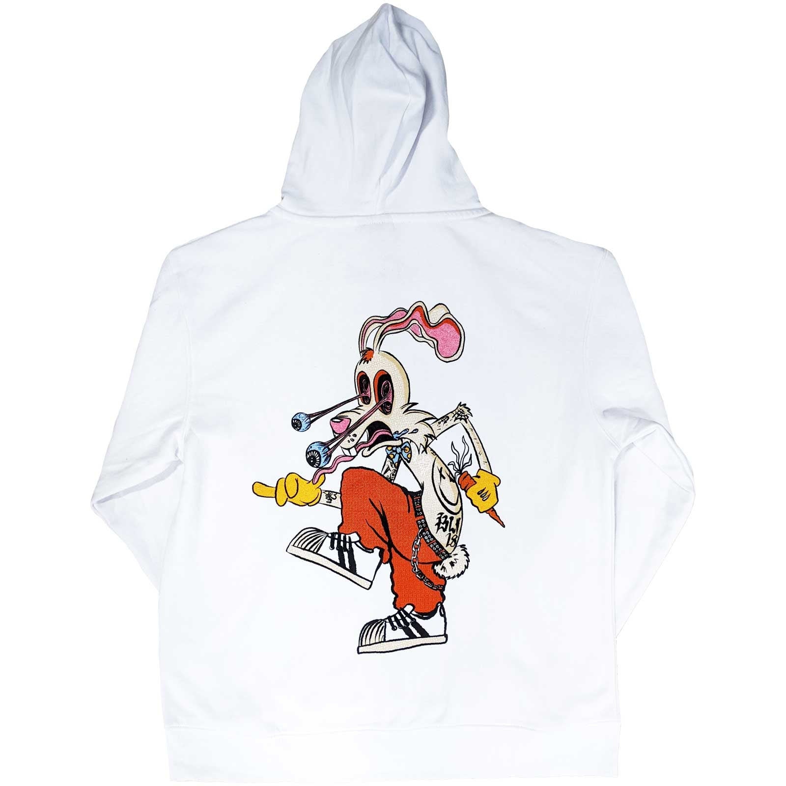Blink 182 Unisex Pullover Hoodie - Roger Rabbit (Back Print)- White Unisex Official Licensed Design - Worldwide Shipping - Jelly Frog