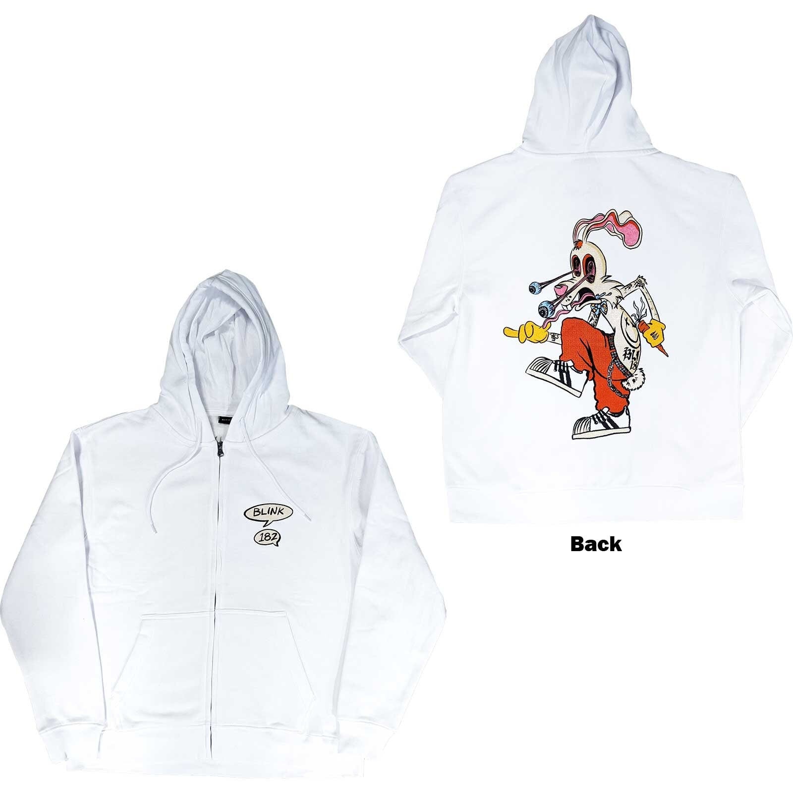 Blink 182 Unisex Pullover Hoodie - Roger Rabbit (Back Print)- White Unisex Official Licensed Design - Worldwide Shipping - Jelly Frog