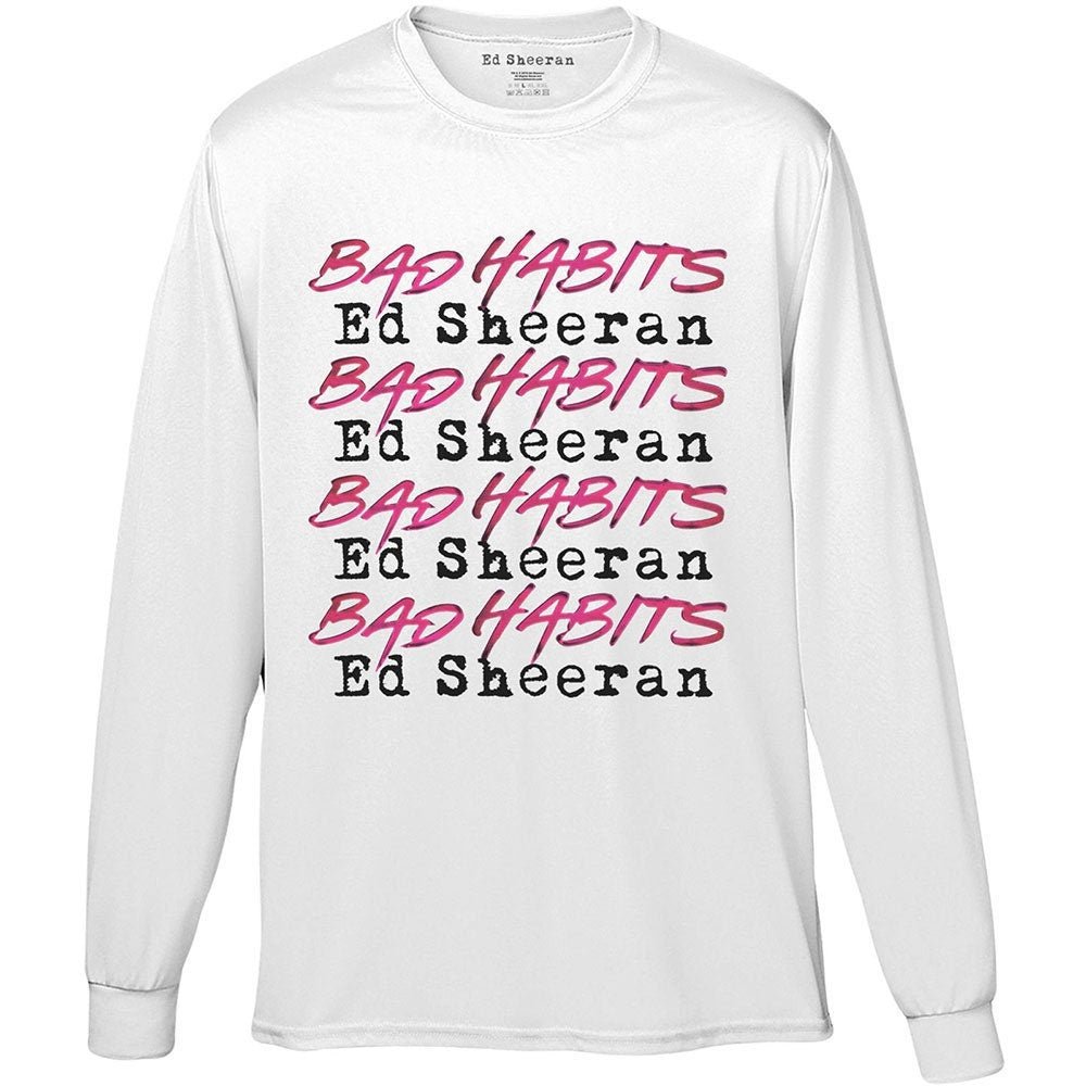 Ed Sheeran Long Sleeve T-Shirt -Bad Habits Stack - White Unisex Official Licensed Design - Worldwide Shipping - Jelly Frog