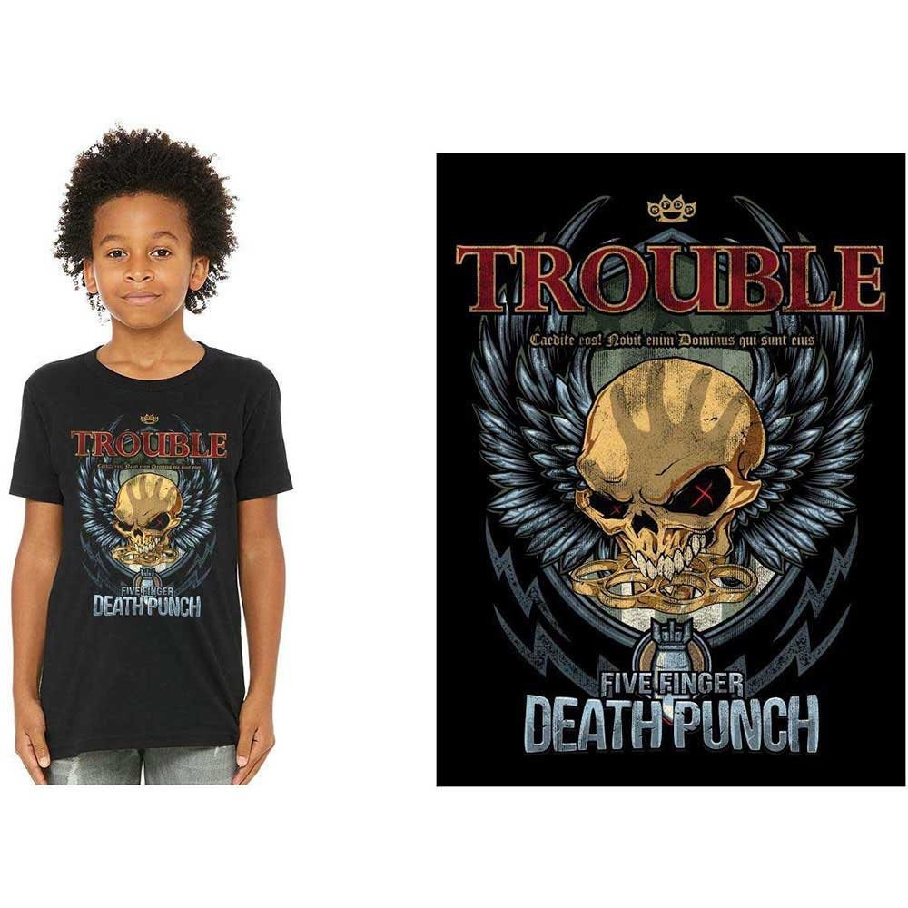 Five Finger Death Punch Kids T-Shirt - Trouble - Child's Official Licensed Design - Worldwide Shipping - Jelly Frog