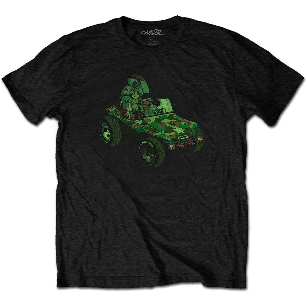 Gorillaz T-Shirt - Green Jeep (Back Print) - Black Unisex Official Licensed Design - Worldwide Shipping - Jelly Frog